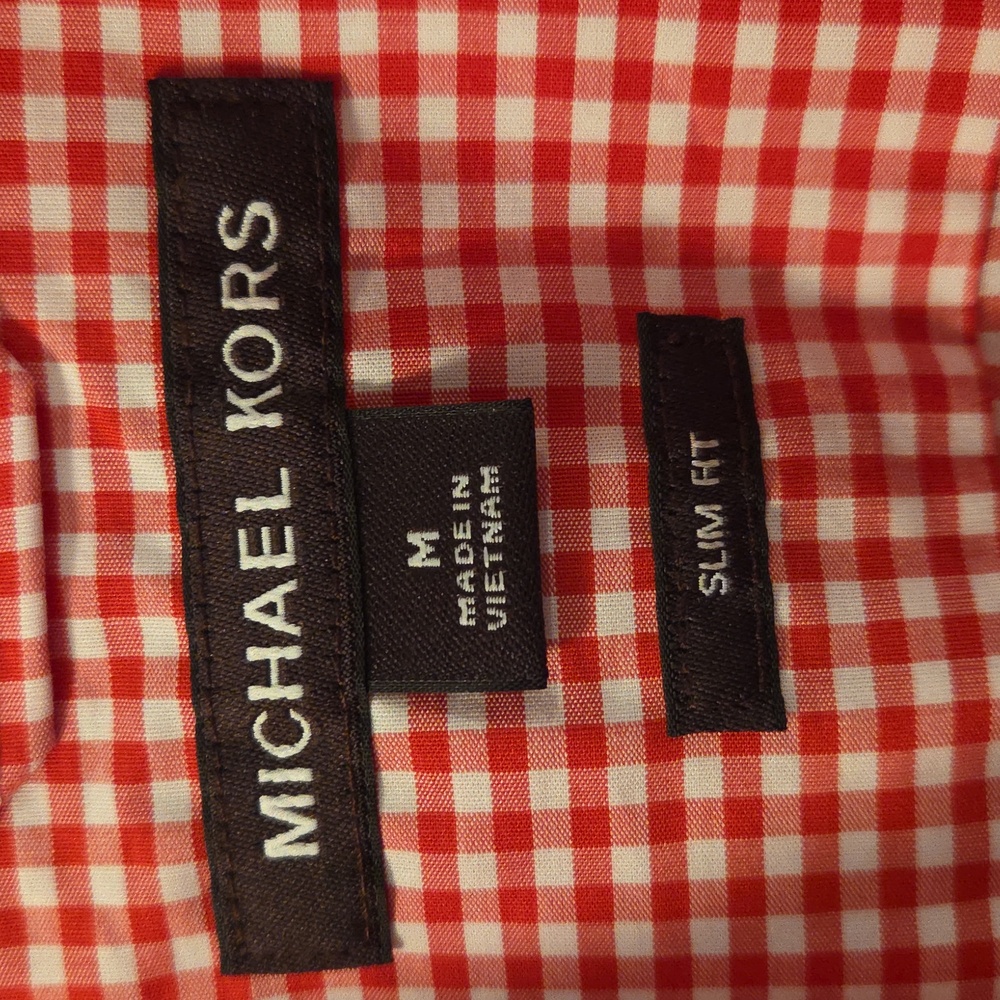 Michael Kors Red Gingham Men's Shirt Size Medium Slim Fit - Picture 2 of 4